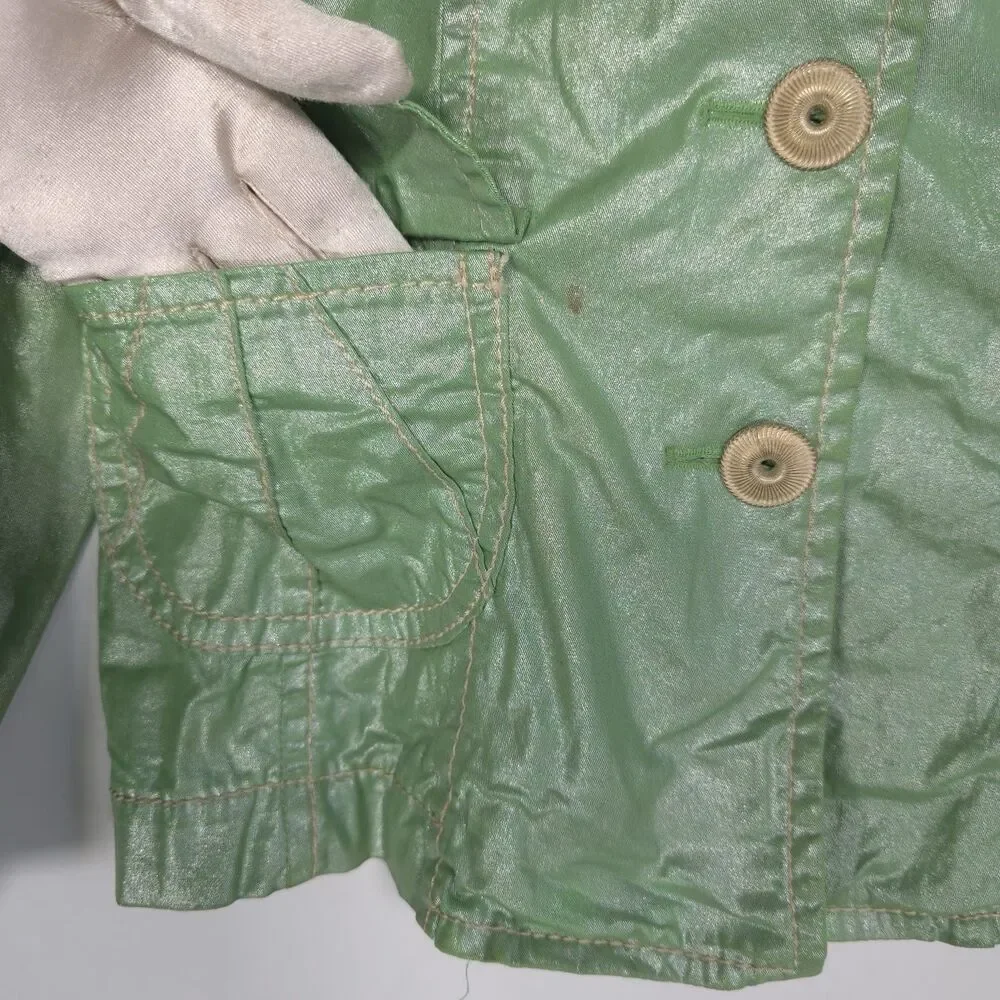 ESCADA apriori Jacket Size 4 Shimmering‎ Iridescent Green Faux Leather Vintage - Picture 6 of 11